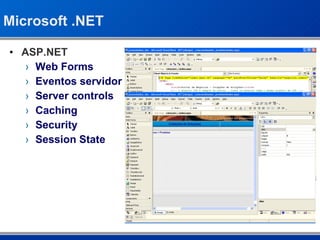 Microsoft .NET <ul><li>ASP.NET </li></ul><ul><ul><li>Web Forms </li></ul></ul><ul><ul><li>Eventos servidor </li></ul></ul>...