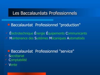 Les Baccalauréats Professionnels <ul><li>S ecrétariat </li></ul><ul><li>C omptabilité  </li></ul><ul><li>V ente </li></ul>...