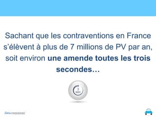 Sachant que les contraventions en France
s’élèvent à plus de 7 millions de PV par an,
soit environ une amende toutes les trois
secondes…

 