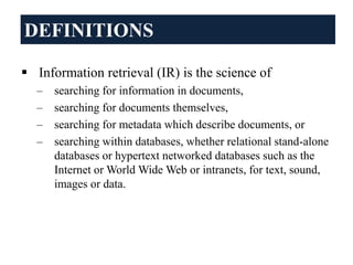 INFORMATION RETRIEVAL ‎AND DISSEMINATION | PPT