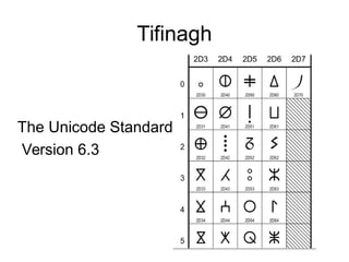 Tifinagh
The Unicode Standard,
Version 6.3
 