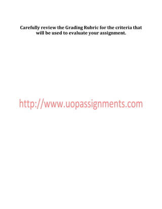 Carefully review the Grading Rubric for the criteria that
will be used to evaluate your assignment.
 