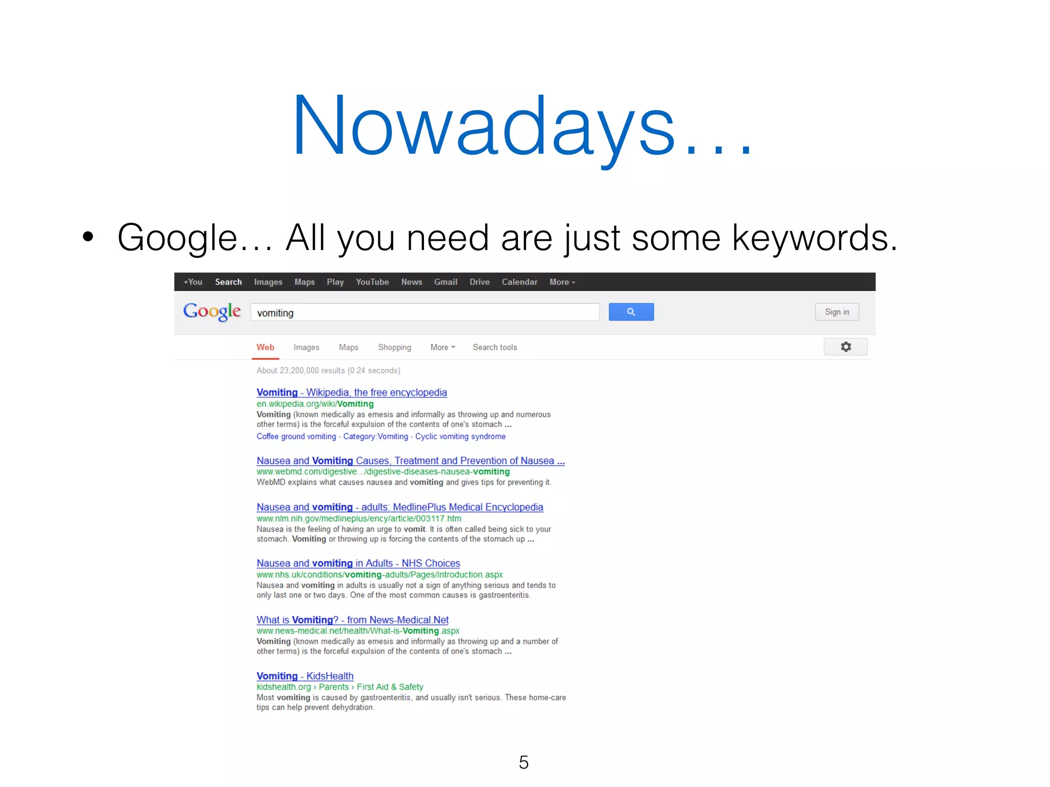 • Google… All you need are just some keywords.
Nowadays…
5
 