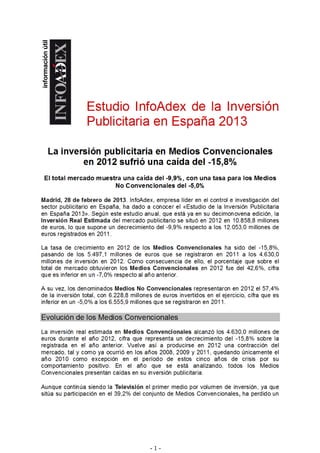 Infoadex cierre 2012  9,9% tpubli -15,8% atl -5% btl