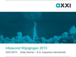Infoavond Wijzigingen 2013
23/01/2013   Eddy Soenen – E.A. Inspecteur diensthoofd
 