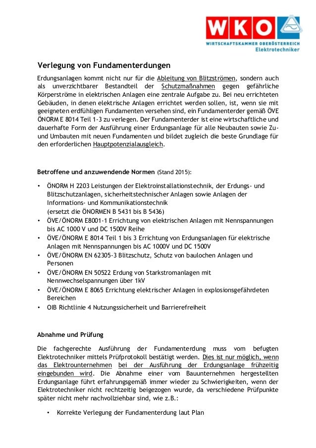 Infoblatt Verlegung Von Fundamenterdungen Durch Elektrotechniker