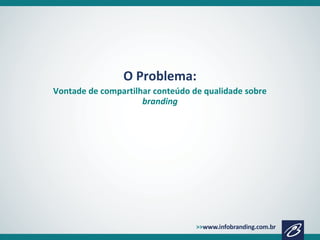 O Problema:
Vontade de compartilhar
conteúdo de qualidade
sobre branding
 