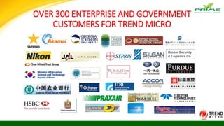 Global Security
& Logistics Co.
OVER 300 ENTERPRISE AND GOVERNMENT
CUSTOMERS FOR TREND MICRO
 