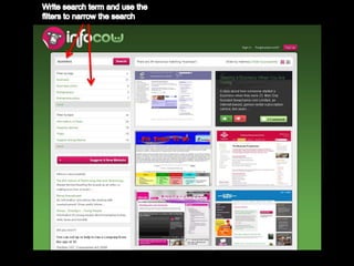 Write search term and use the filters to narrow the search