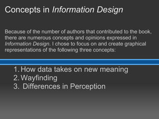 Concepts in Information Design

Because of the number of authors that contributed to the book,
there are numerous concepts...