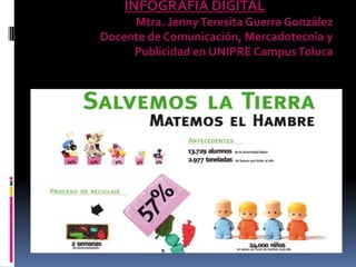 INFOGRAFÍA DIGITAL
     Mtra. Jenny Teresita Guerra González
Docente de Comunicación, Mercadotecnia y
     Publicidad en UNIPRE Campus Toluca
 