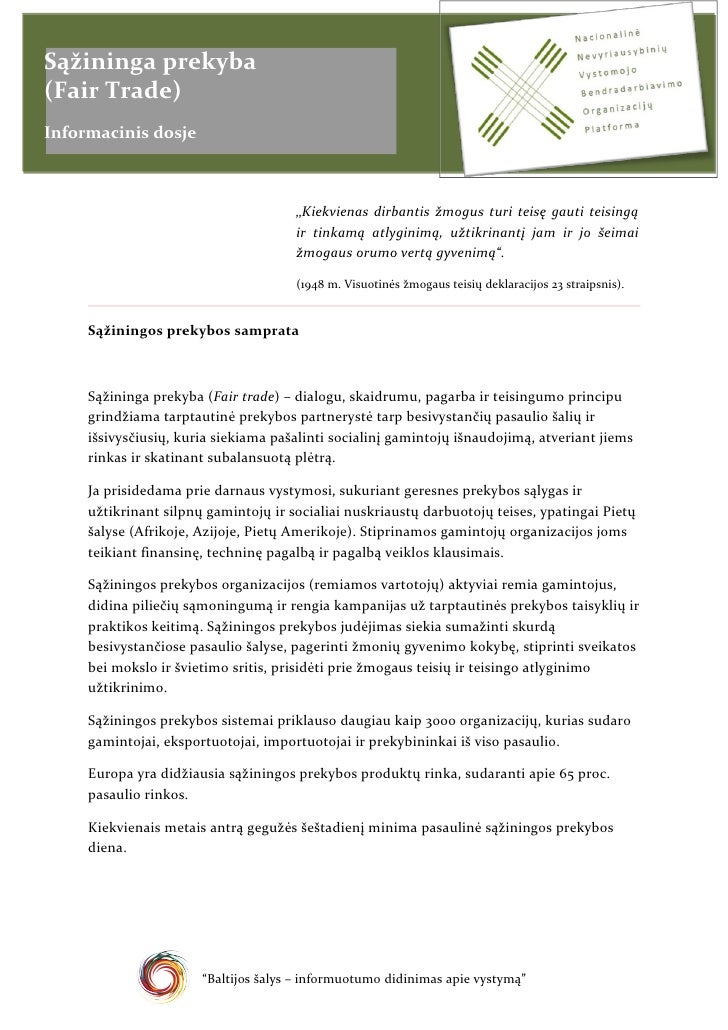 sąžiningos prekybos galimybė