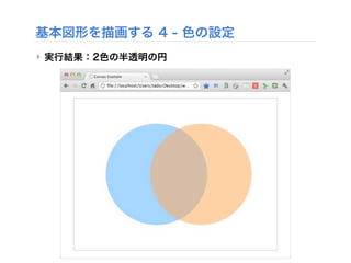 基本図形を描画する 4 - 色の設定
‣ 実行結果：2色の半透明の円
 