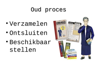 Oud procesOud proces
• Verzamelen
• Ontsluiten
• Beschikbaar
stellen
 