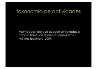 taxonomía de actividades


Actividades-tipo que pueden ser llevadas a
cabo a través de diferentes dispositivos
móviles (La...
