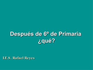 Después de 6º de Primaria  ¿qué? I.E.S. Rafael Reyes  