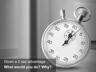 Given a 2 sec advantage...
What would you do? Why?
 