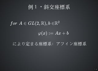 7 . 4
??бϵбϵ
(x) := Ax + b
for A  GL(2, R), b R2
ˤ궨ޤϵեϵˤ궨ޤϵեϵ
 