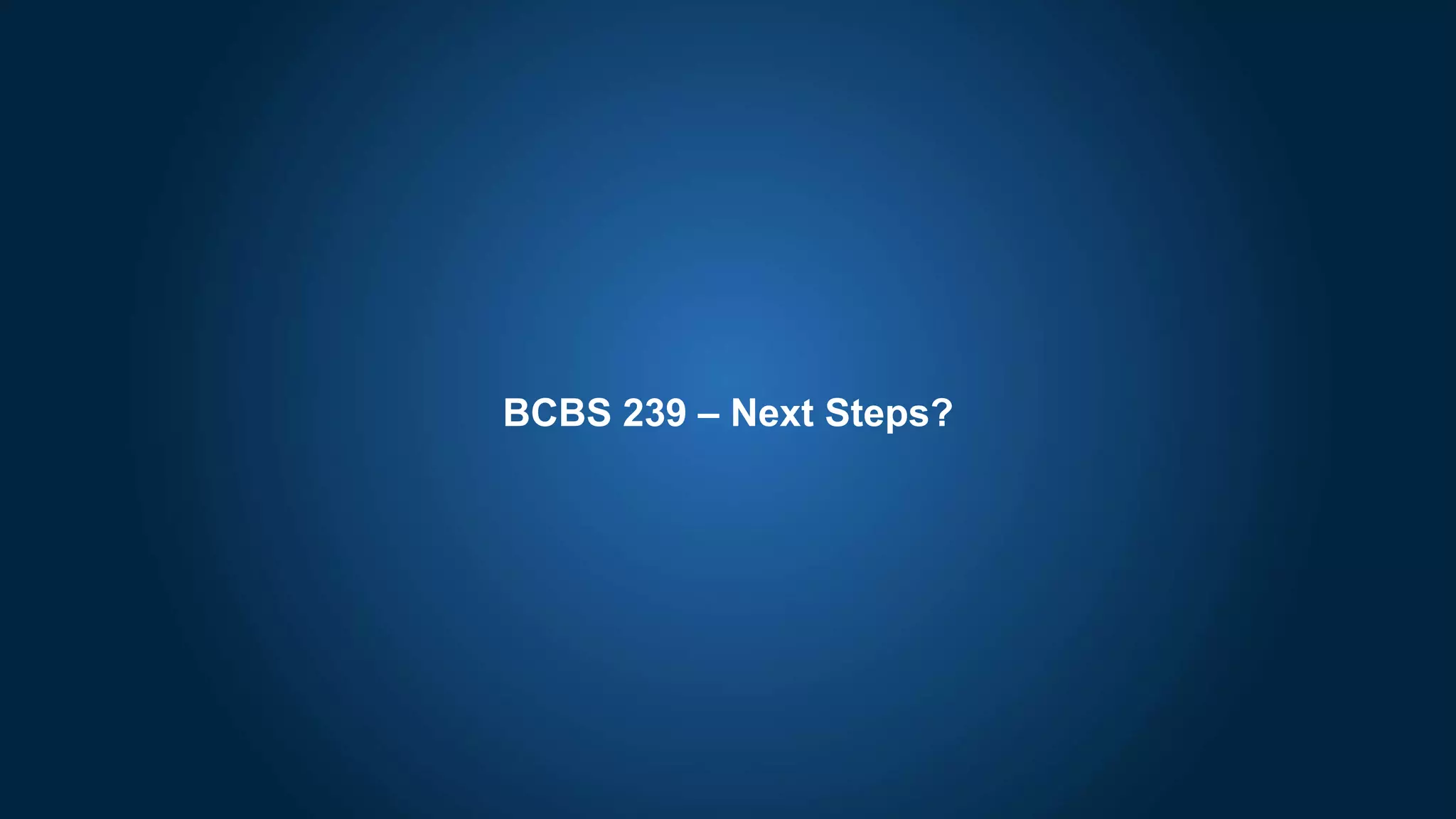 BCBS 239 – Next Steps?
 