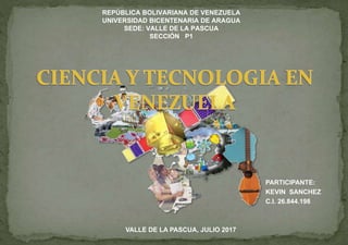 REPÚBLICA BOLIVARIANA DE VENEZUELA
UNIVERSIDAD BICENTENARIA DE ARAGUA
SEDE: VALLE DE LA PASCUA
SECCIÓN P1
PARTICIPANTE:
KEVIN SANCHEZ
C.I. 26.844.198
VALLE DE LA PASCUA, JULIO 2017
 