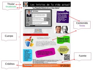 Autor: Maria Pérez
3 A 20/10/2015
“ La Pequeña Historia de un Gran Genio”
Titular
Encabezado
Cuerpo
Fuente
Créditos
Contenido
Texto
 