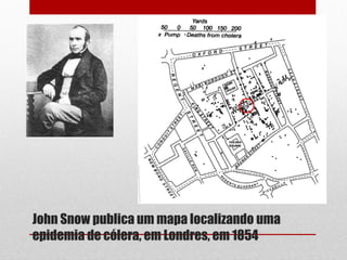 John Snow publica um mapa localizando uma epidemia de cólera, em Londres, em 1854  
