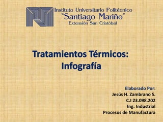 Elaborado Por:
Jesús H. Zambrano S.
C.I 23.098.202
Ing. Industrial
Procesos de Manufactura
 