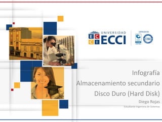 Infografía 
Almacenamiento secundario 
Disco Duro (Hard Disk) 
Diego Rojas 
Estudiante Ingeniera de Sistemas 
 