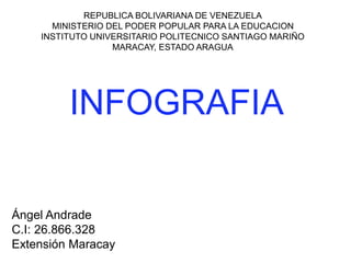 INFOGRAFIA
Ángel Andrade
C.I: 26.866.328
Extensión Maracay
REPUBLICA BOLIVARIANA DE VENEZUELA
MINISTERIO DEL PODER POPULAR PARA LA EDUCACION
INSTITUTO UNIVERSITARIO POLITECNICO SANTIAGO MARIÑO
MARACAY, ESTADO ARAGUA
 