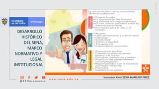 Instructora ANA CECILIA MARRUGO PEREZ
DESARROLLO
HISTÓRICO
DEL SENA,
MARCO
NORMATIVO Y
LEGAL
INSTITUCIONAL
 