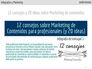 Infografías y Marketing @alfredovela
12 consejos y 20 ideas sobre Marketing de contenidos
41
 