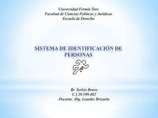 Universidad Fermín Toro
Facultad de Ciencias Políticas y Jurídicas
Escuela de Derecho
Br. Yorlsis Bravo
C.I 20.599.482
Docente. Abg. Lourdes Brizuela
 