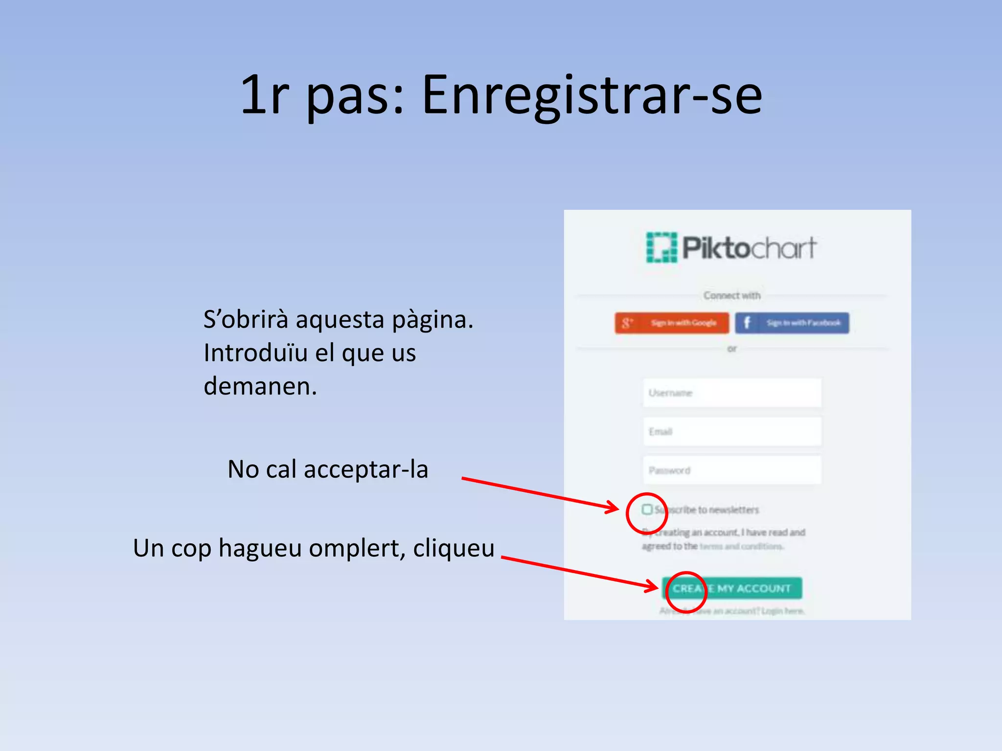 1r pas: Enregistrar-se 
S’obrirà aquesta pàgina. 
Introduïu el que us 
demanen. 
No cal acceptar-la 
Un cop hagueu omplert, cliqueu 
 