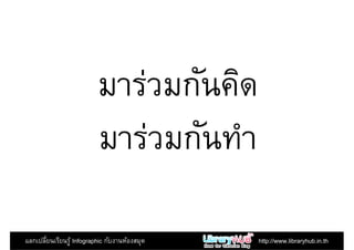 มาร่วมกันคิดมาร่วมกันคิด
มาร่วมกันทํา
แลกเปลียนเรียนรู้ Infographic กับงานห้องสมุด http://www.libraryhub.in.th
 