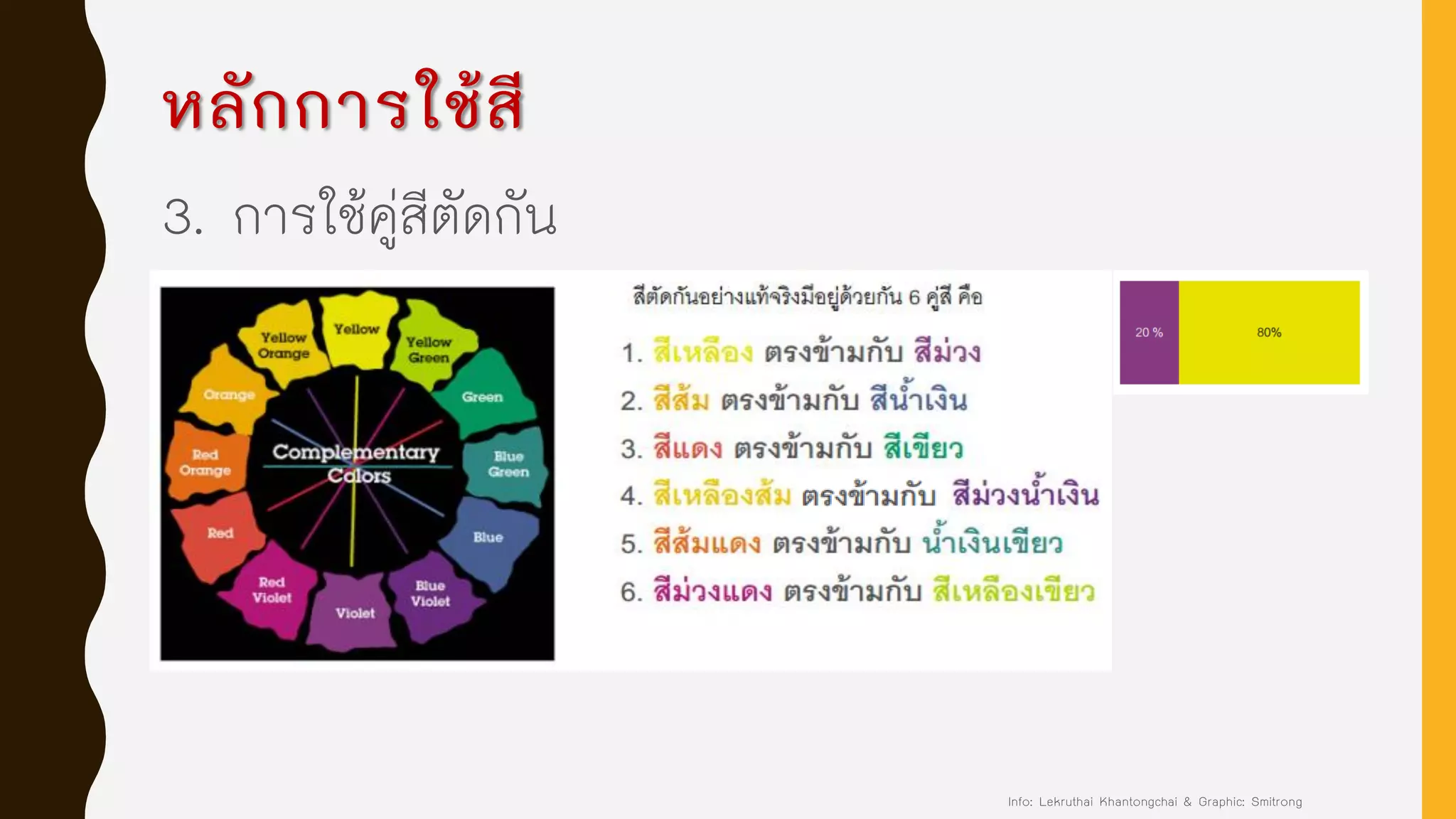 หลักการใช้สี
3. การใช้คู่สีตัดกัน
Info: Lekruthai Khantongchai & Graphic: Smitrong
 