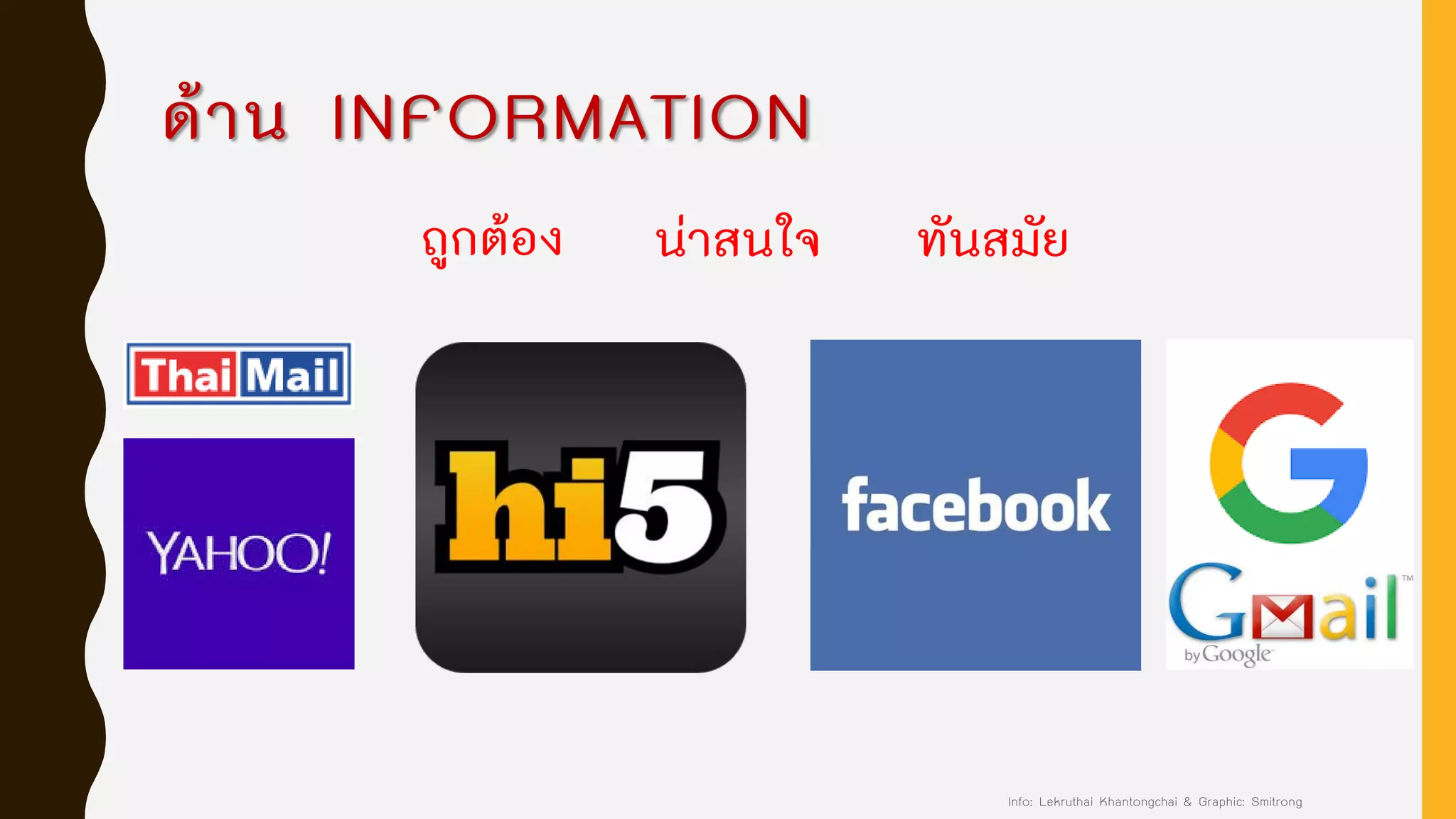ด้าน INFORMATION
ถูกต้อง น่าสนใจ ทันสมัย
Info: Lekruthai Khantongchai & Graphic: Smitrong
 