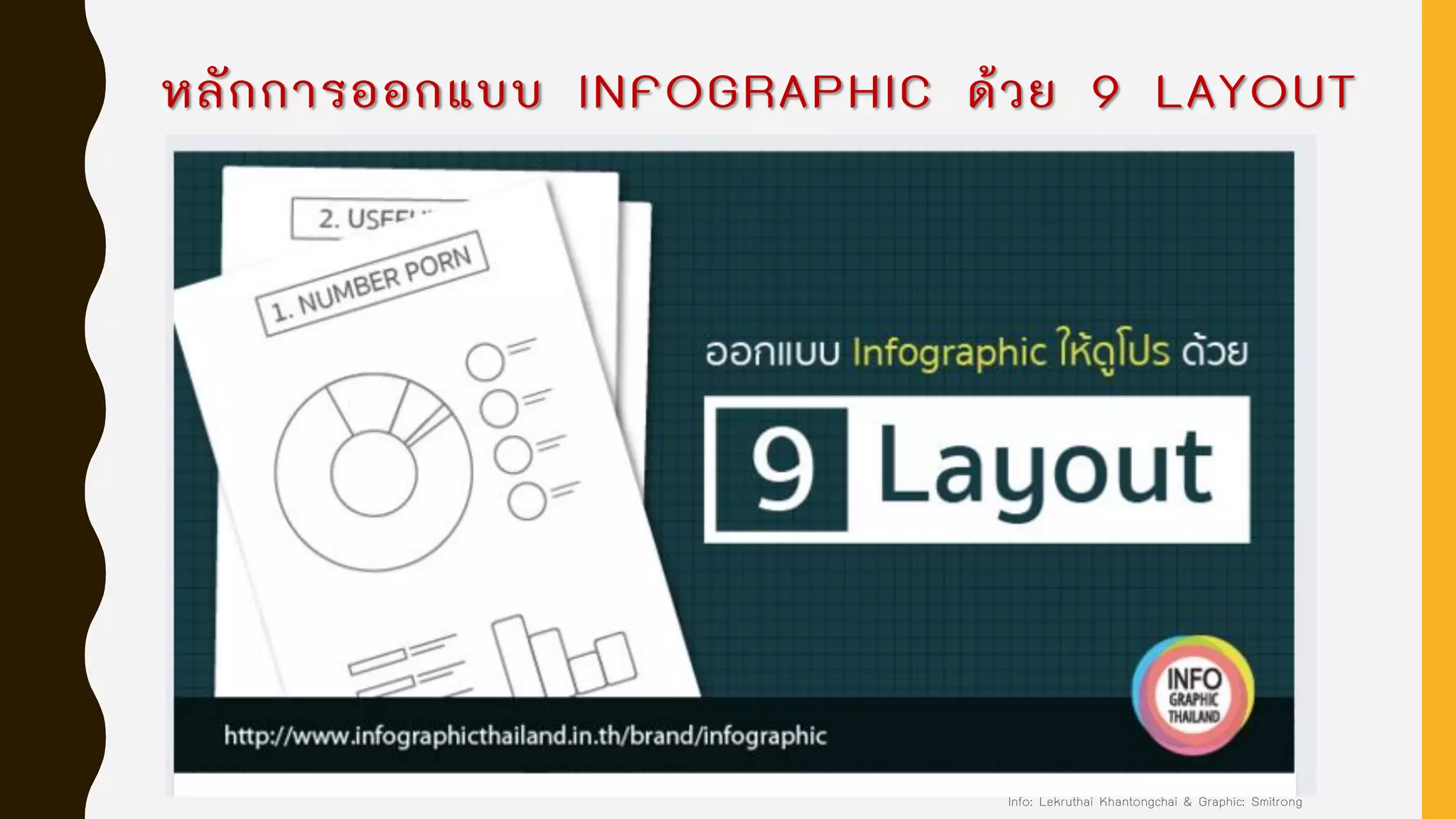 หลักการออกแบบ INFOGRAPHIC ด้วย 9 LAYOUT
Info: Lekruthai Khantongchai & Graphic: Smitrong
 