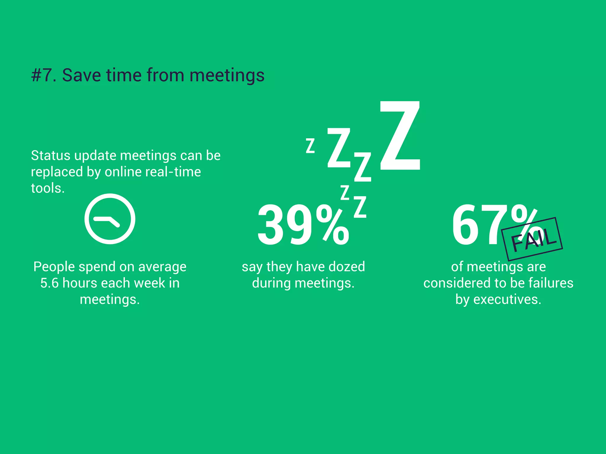 employees receive feedback
at least once per week
61%
Highly engaged
Not engaged
43% + 18%
possibility of
improvement
70%
Not engaged
Disengaged
Engaged
Employees want feedback weekly
- not bi-annually.
You can drive only what you
measure.
ONLY 22% OF U.S. EMPLOYEES CLAIMED TO BE
ENGAGED AND THRIVING
#5. Give continuous feedback #6. Measure satisfaction
52% + 18%
 