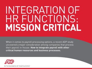 Integration of HR Functions: Mission Critical - ppt version