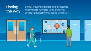 Finding
the way
Digital wayﬁnding maps and directories
help visitors navigate large buildings
without physically interacti...