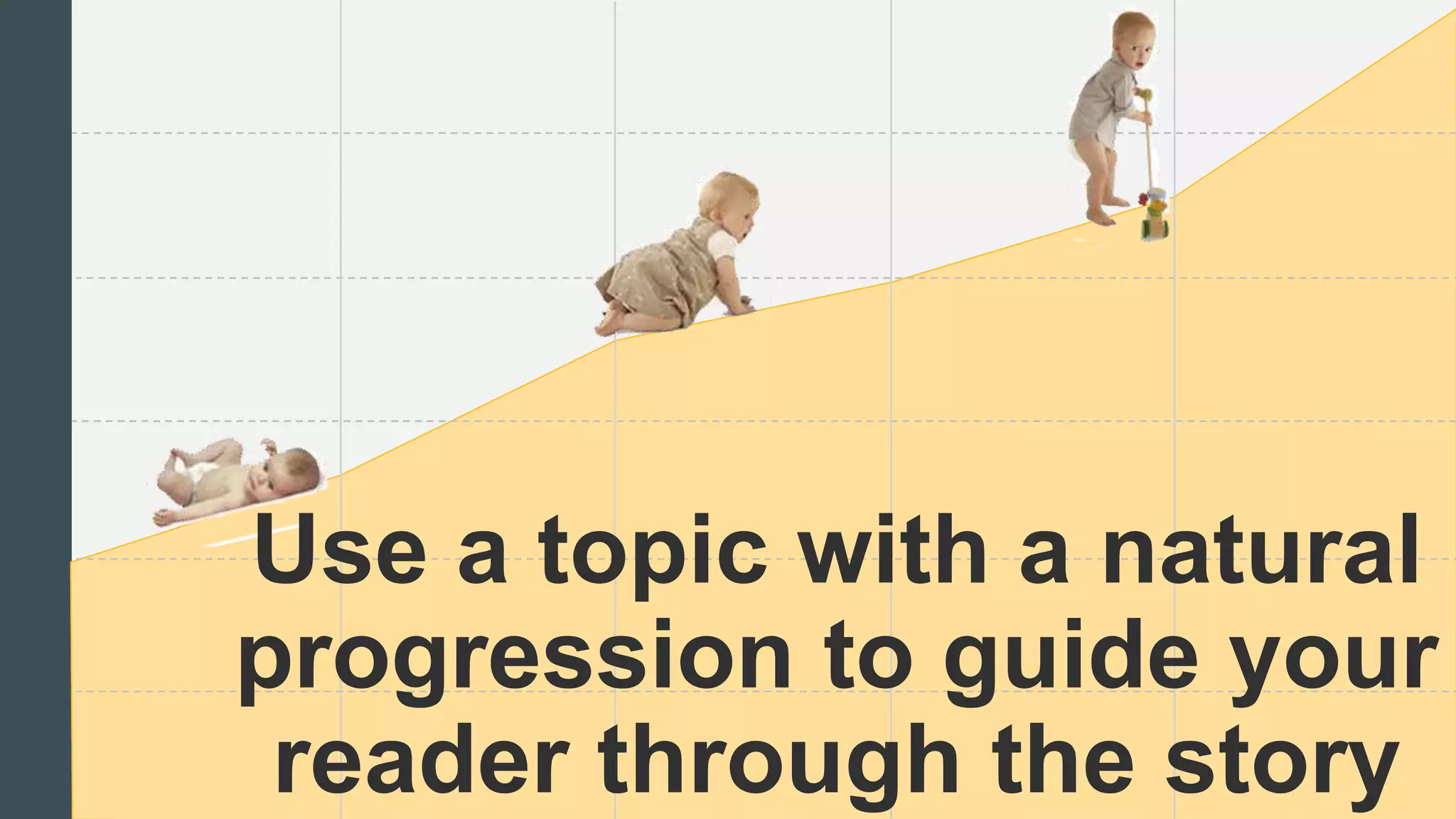 Use a topic with a natural
progression to guide your
reader through the story
 