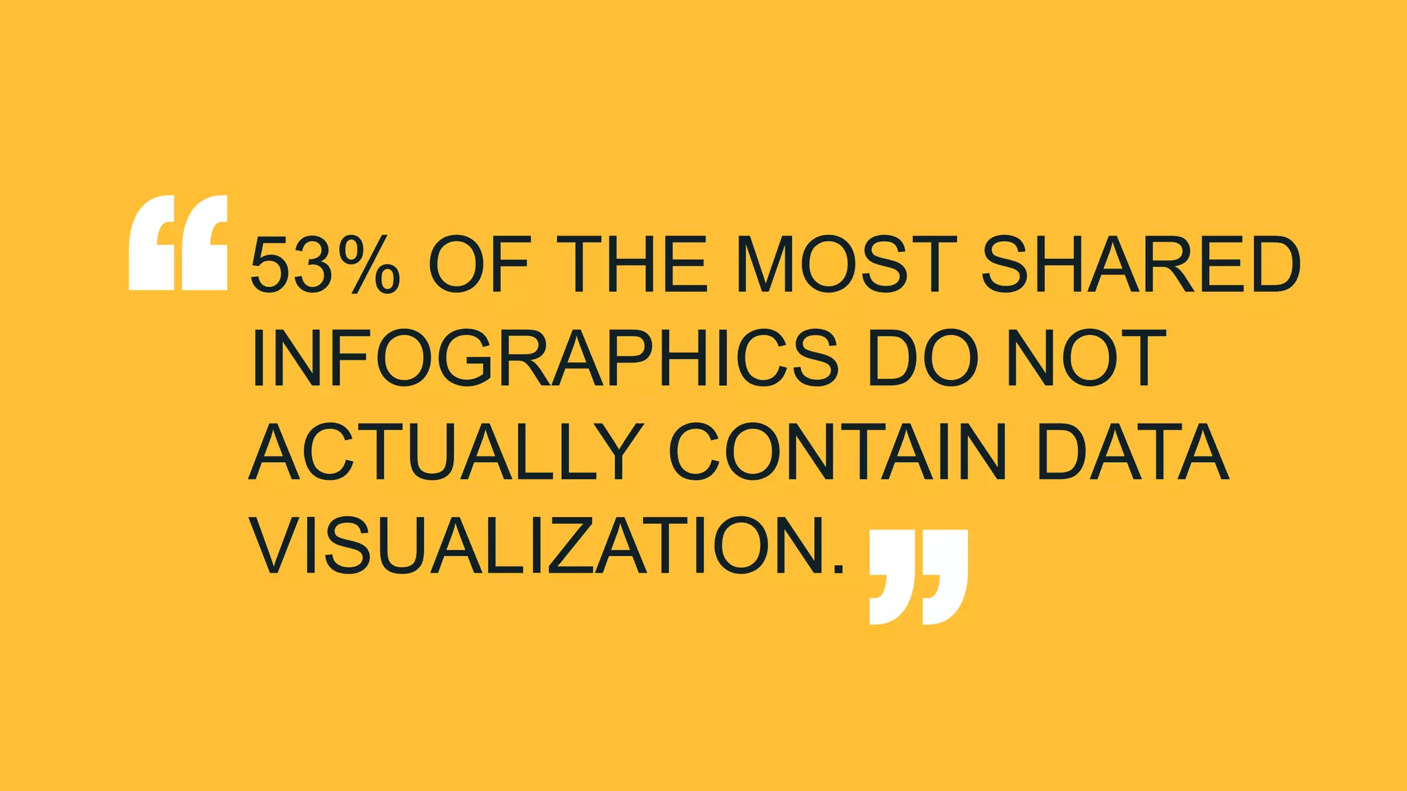 53% OF THE MOST SHARED
INFOGRAPHICS DO NOT
ACTUALLY CONTAIN DATA
VISUALIZATION.
“ “
 