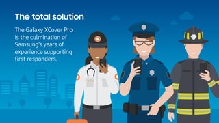 The total solution
The Galaxy XCover Pro
is the culmination of
Samsung’s years of
experience supporting
ﬁrst responders.
 