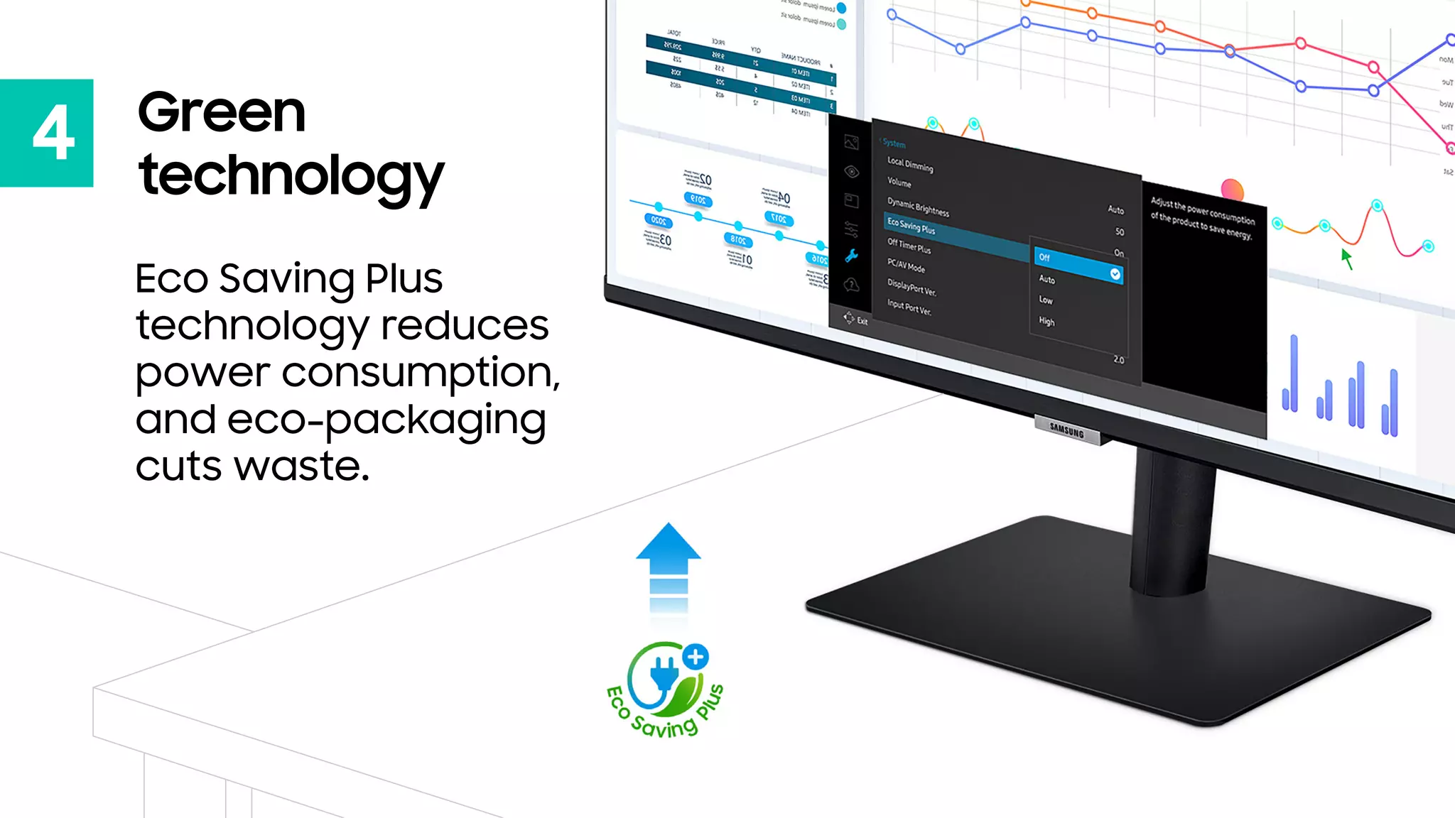 4 Green
technology
Eco Saving Plus
technology reduces
power consumption,
and eco-packaging
cuts waste.
 