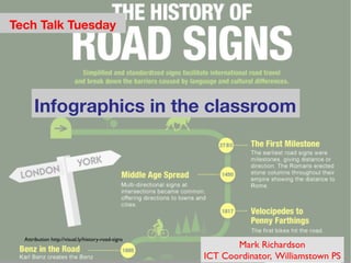 Tech Talk Tuesday




      Infographics in the classroom




  Attribution http://visual.ly/history-road-signs !
                                                             Mark Richardson!
                                                      ICT Coordinator, Williamstown PS!
 