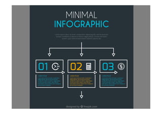 การออกแบบอินโฟกราฟิกแบบ 3 มิติ (3D)
• การออกแบบอ็อบเจกต์ให้ดู
เป็นสามมิติ มีด้านกว้าง
ด้านยาว และด้านสูง
• การออกแบบสไตล์นี้เหมาะ
จะใช้อ็อบเจกต์จําพวก
ชาร์ตและไดอะแกรมต่าง ๆ
 