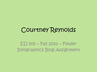 Courtney Reynolds
ED 505 – Fall 2010 – Fowler
Infographics Blog Assignment
 