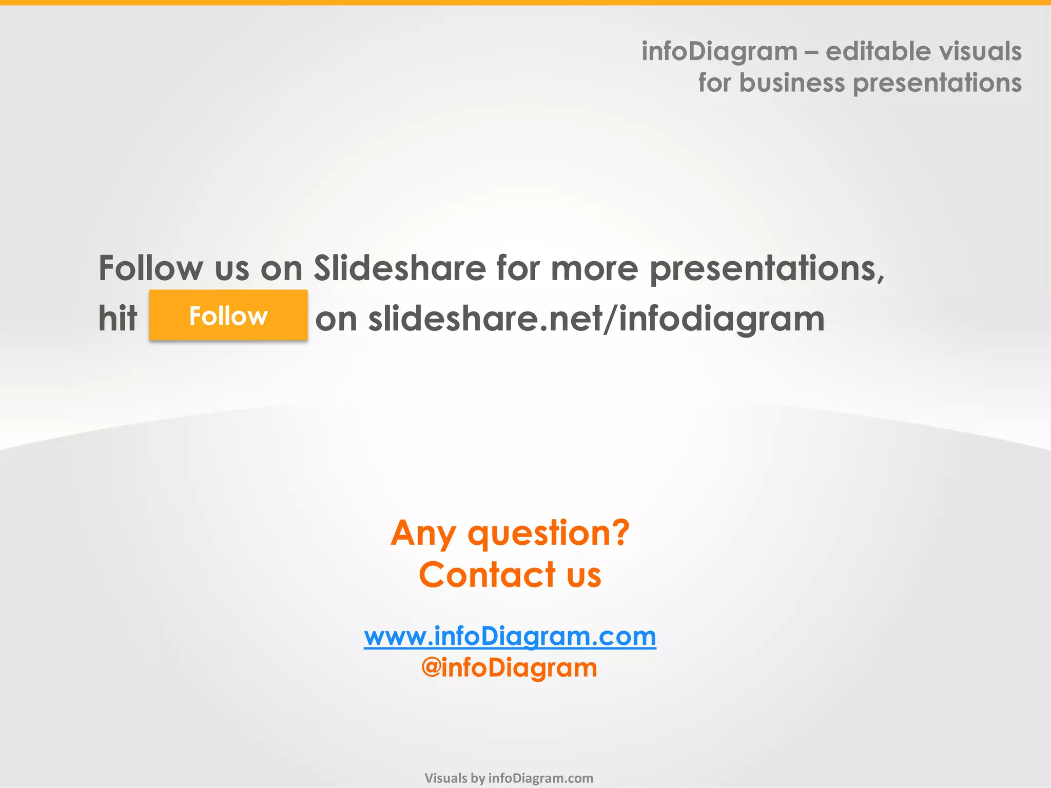 www.infoDiagram.com 2015
Follow us on Slideshare for more presentations,
hit FOLLOW on slideshare.net/infodiagramFollow
Any question?
Contact us
www.infoDiagram.com
@infoDiagram
Get our free infographics
diagrams at
www.infoDiagram.com
 