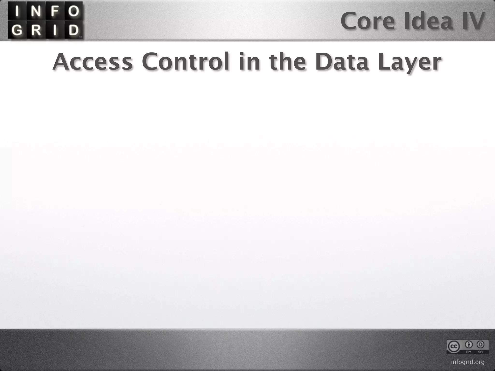 Core Idea IV
Access Control in the Data Layer




                                   infogrid.org
 