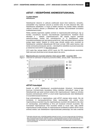 eSTAT – VEEBIPÕHINE ANDMEESITUSKANAL eSTAT – WEB-BASED CHANNEL FOR DATA PROVISION




                 eSTAT – VEEBIPÕHINE ANDMEESITUSKANAL
                 Tuulikki Sillajõe
                 Statistikaamet


                 Statistikaameti ülesanne on pakkuda avalikkusele teavet Eesti keskkonna, rahvastiku,
                 sotsiaalsfääri ning majanduse seisundi ja trendide kohta. Et seda ülesannet täita, teeb
                 Statistikaamet statistikatöid, s.t kogub ja töötleb andmeid ning avaldab riiklikku statistikat
                 valitsuse kinnitatud ulatuses ja etteteatatud ajal, lähtudes rahvusvaheliselt tunnustatud
                 kvaliteedikriteeriumidest.
                 Riikliku statistika tegemiseks vajalikke andmeid on majandusüksustelt (äriühingud, riigi- ja
                 kohaliku omavalitsuse asutused, kasumitaotluseta organisatsioonid, füüsilisest isikust
                 ettevõtjad jt – edaspidi „majandusüksused”) läbi aegade kogutud peamiselt
                 paberaruannetega. Aastaid käis andmekogumine nii, et Statistikaamet saatis
                 aruandekohustuslastele posti teel paberaruandevormid, mille need pärast täitmist omakorda
                 postiga tagasi saatsid. Seejärel oli mõnda aega võimalik esitada samu aruandeid ka
                 Statistikaameti veebilehelt allalaaditavatel MS Exceli vormidel. 2006. aastal lisandus neile
                 kahele andmeesitusvõimalusele veel üks – internetipõhine statistiliste aruannete koostamise
                 ja edastamise kanal eSTAT (vt http://www.stat.ee).
                 2010. aasta lõpu seisuga laekub eSTATi kaudu üle 70% majandusüksuste aruannetest.
                 Selle tulemuseni jõudmisest annab ülevaate allpool olev joonis.

      Joonis 1   Majandusüksuste aruannete esitamise viisid, jaanuar 2008 – november 2010
      Figure 1   Channels for submission of reports by economic entities, January 2008 – November 2010
                          %
                 100                                                                                         Paber
                                                                                                             Paper
                     80
                                                                                                             Excel

                     60                                                                                      eStat

                     40


                     20


                      0
                          I    II      III    IV     I    II      III   IV     I    II      III   IV
                          2008                       2009                      2010



                 eSTATi kasutajad
                 Eeskätt on eSTAT Statistikaameti aruandekohustuslaste töövahend. Andmeesitajate
                                                                                         a
                 koormuse minimeerimiseks kasutatakse riiklikus statistikas valikvaatlusi , seega ei pea
                 Statistikaametile igal aastal andmeid esitama kõik majandusüksused. Vajadus ja võimalus
                 kasutada andmeesituseks eSTATi on ainult nendel majandusüksustel, keda Statistikaamet
                 on aruandekohustusest teavitanud.
                 Kuigi andmeedastaja on majandusüksus, peab eSTATi siseneja olema eraisik. Üks isik
                 (kontaktisik, nt raamatupidamisfirmas töötav raamatupidaja) võib esitada mitme
                 majandusüksuse aruandeid ning ühe majandusüksuse aruandeid võib esitada ka mitu isikut
                 (nt raamatupidaja, personalitöötaja ja firma juht koostavad erinevaid aruandeid). Kes
                 konkreetselt majandusüksuse nimel aruandeid esitada ja muuta saab, selle määrab
                 majandusüksuse ametlik esindaja. Et majandusüksuse kontaktisikud saaksid eSTATi kaudu
                 andmeid esitada, loob Statistikaamet majandusüksusele peakasutaja, kes saab omakorda



                 a
                     Valikvaatlus tähendab seda, et ettevõtted jagatakse teatavate tunnuste, nt suuruse ja tegevusala järgi rühmadesse ja
                     igas rühmas tehakse juhuslik valik (statistiline meetod). Andmeid kogutakse ainult juhuvalikusse sattunutelt. Iga aasta
                     kohta koostatakse selline nimekiri uuesti. Et enamik suuri ettevõtteid peab arvestama, et nad kuuluvad sellesse
                     nimekirja peaaegu alati, siis keskmisel või väikesel ettevõttel on tõenäosus mitu aastat järjest aruandekohustuslaste
                     hulka kuuluda väiksem.




                                                                                              INFOÜHISKOND INFORMATION SOCIETY                 47
 
